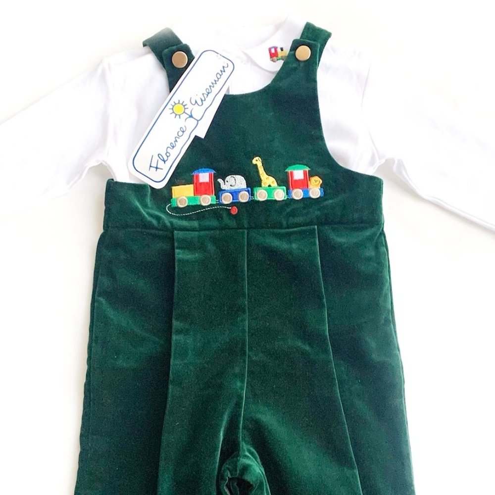 Florence Eiseman Velvet Green Longall Set with Embroidered Train Collared Shirt